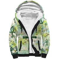 Heqet Nile Ankh Symbol Sherpa Hoodie Egyptian Lotus Motif in Watercolor Life Theme