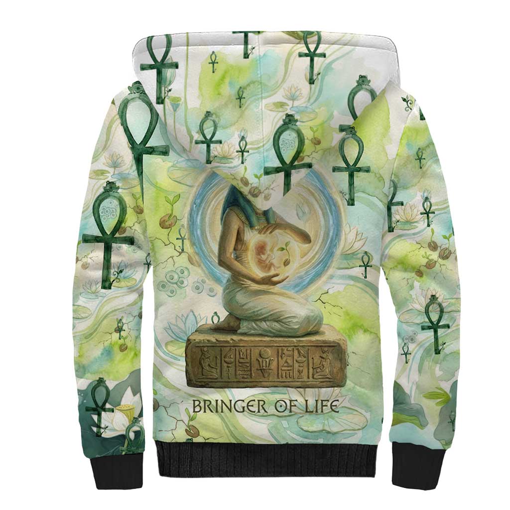 Heqet Nile Ankh Symbol Sherpa Hoodie Egyptian Lotus Motif in Watercolor Life Theme