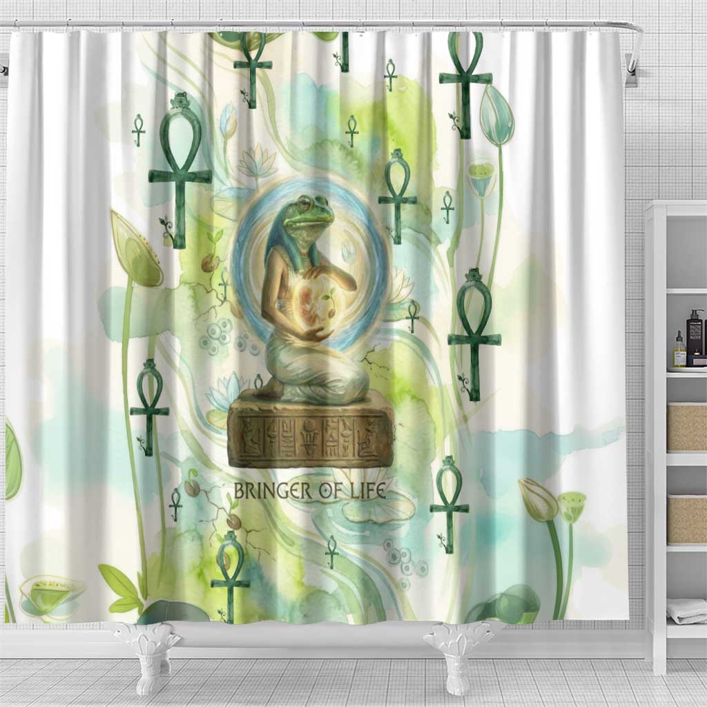 Heqet Nile Ankh Symbol Shower Curtain Egyptian Lotus Motif in Watercolor Life Theme