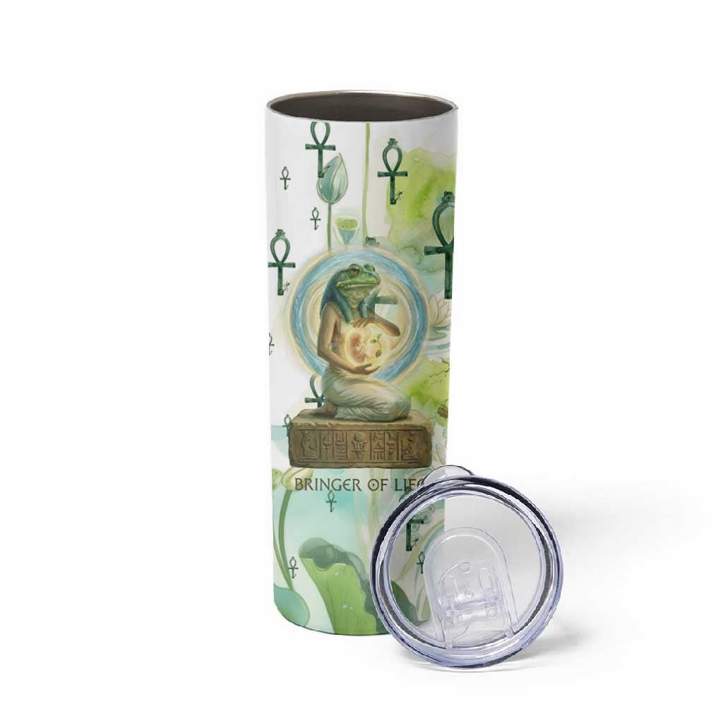 Heqet Nile Ankh Symbol Skinny Tumbler Egyptian Lotus Motif in Watercolor Life Theme