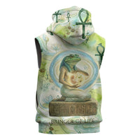 Heqet Nile Ankh Symbol Sleeveless Hoodie Egyptian Lotus Motif in Watercolor Life Theme