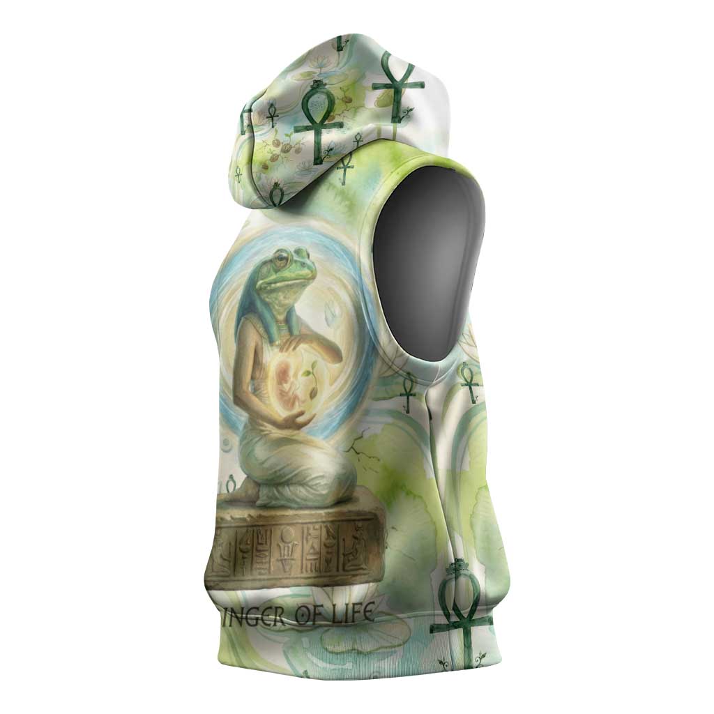 Heqet Nile Ankh Symbol Sleeveless Hoodie Egyptian Lotus Motif in Watercolor Life Theme