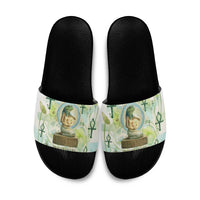Heqet Nile Ankh Symbol Slide Sandals Egyptian Lotus Motif in Watercolor Life Theme