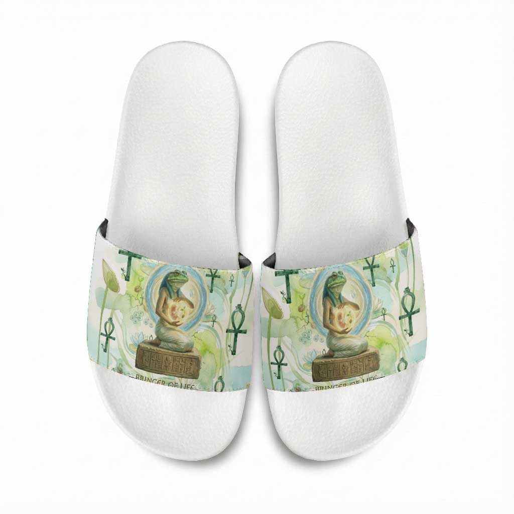 Heqet Nile Ankh Symbol Slide Sandals Egyptian Lotus Motif in Watercolor Life Theme