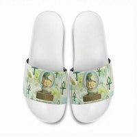 Heqet Nile Ankh Symbol Slide Sandals Egyptian Lotus Motif in Watercolor Life Theme
