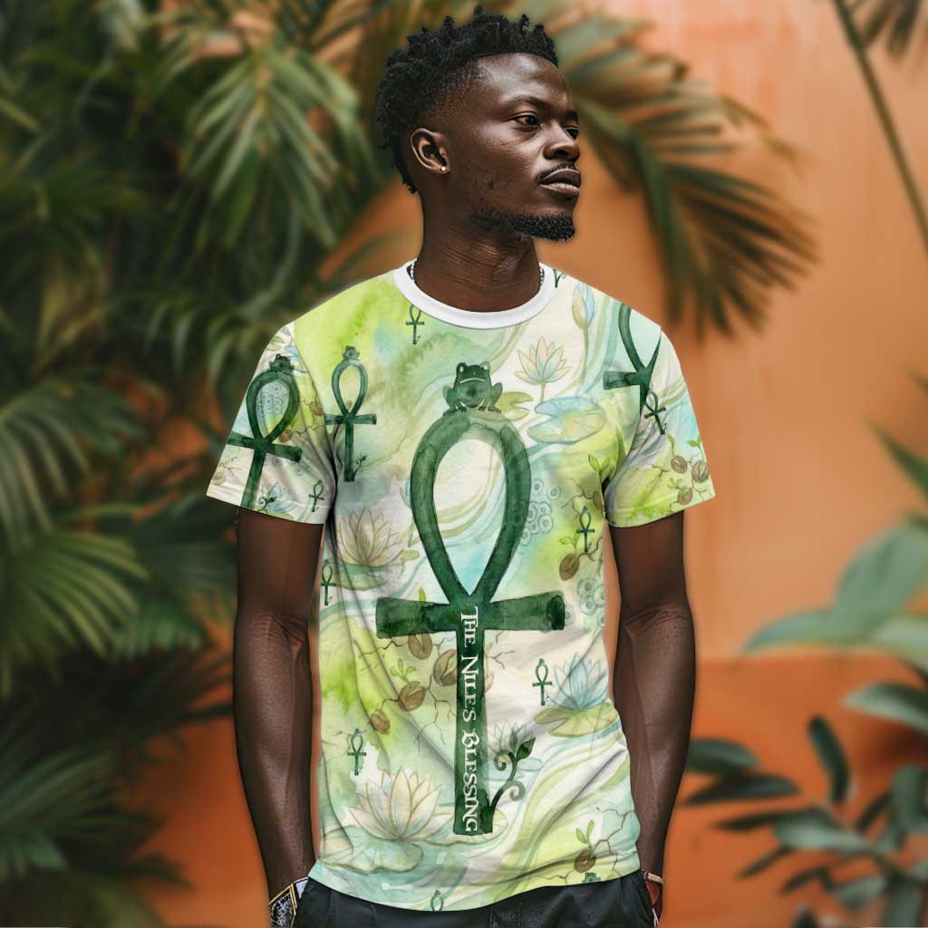 Heqet Nile Ankh Symbol T shirt Egyptian Lotus Motif in Watercolor Life Theme