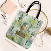Heqet Nile Ankh Symbol Tote Bag Egyptian Lotus Motif in Watercolor Life Theme