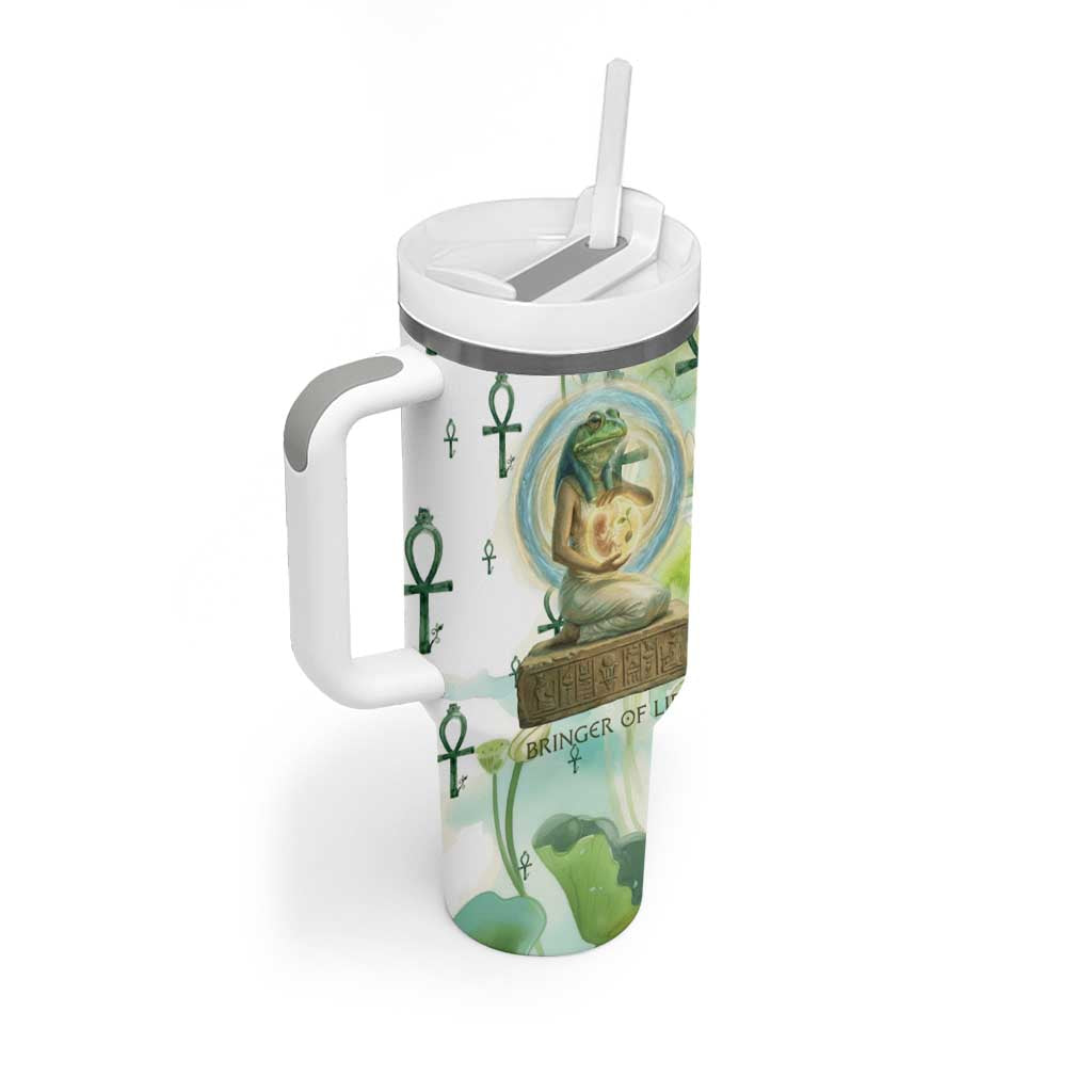 Heqet Nile Ankh Symbol Tumbler With Handle Egyptian Lotus Motif in Watercolor Life Theme
