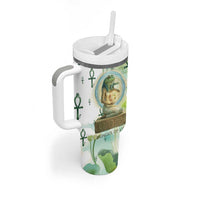 Heqet Nile Ankh Symbol Tumbler With Handle Egyptian Lotus Motif in Watercolor Life Theme