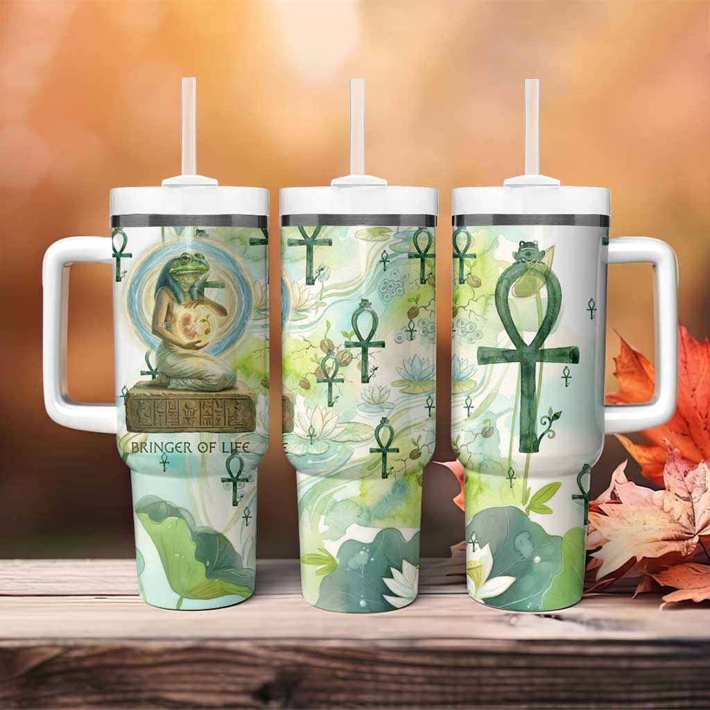 Heqet Nile Ankh Symbol Tumbler With Handle Egyptian Lotus Motif in Watercolor Life Theme