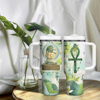 Heqet Nile Ankh Symbol Tumbler With Handle Egyptian Lotus Motif in Watercolor Life Theme