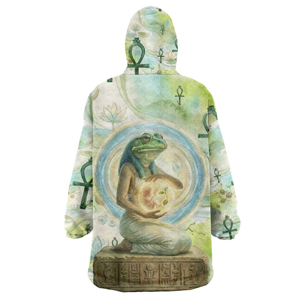 Heqet Nile Ankh Symbol Wearable Blanket Hoodie Egyptian Lotus Motif in Watercolor Life Theme