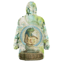 Heqet Nile Ankh Symbol Wearable Blanket Hoodie Egyptian Lotus Motif in Watercolor Life Theme