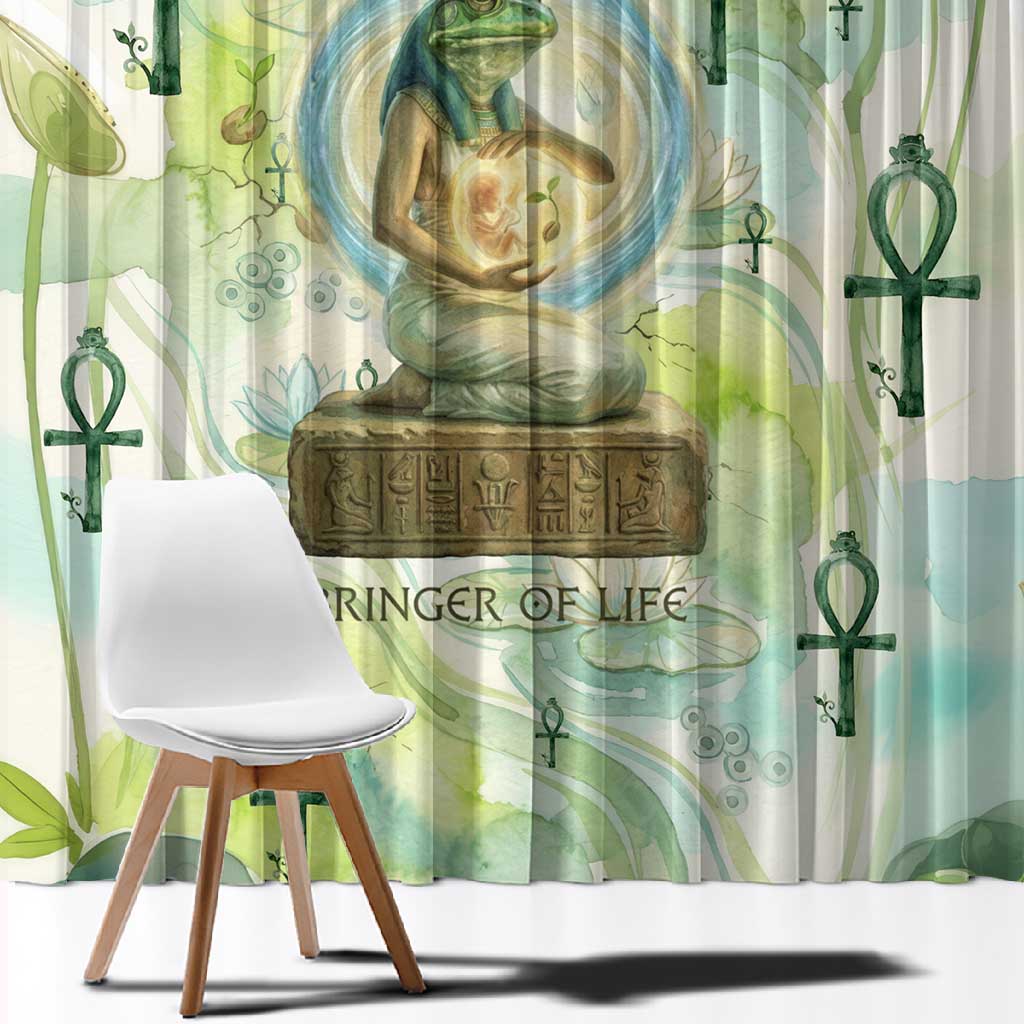 Heqet Nile Ankh Symbol Window Curtain Egyptian Lotus Motif in Watercolor Life Theme