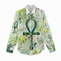 Heqet Nile Ankh Symbol Women Casual Shirt Egyptian Lotus Motif in Watercolor Life Theme