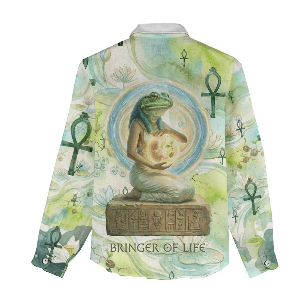 Heqet Nile Ankh Symbol Women Casual Shirt Egyptian Lotus Motif in Watercolor Life Theme