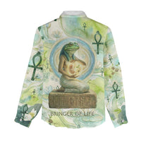 Heqet Nile Ankh Symbol Women Casual Shirt Egyptian Lotus Motif in Watercolor Life Theme