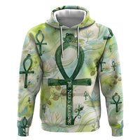 Heqet Nile Ankh Symbol Zip Hoodie Egyptian Lotus Motif in Watercolor Life Theme