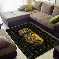 Heqet Ornate Frog Egyptian Area Rug with Hieroglyphic Backdrop in Creation Theme