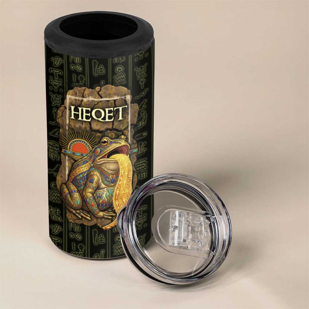 Heqet Ornate Frog Egyptian 4 in 1 Can Cooler Tumbler with Hieroglyphic Backdrop in Creation Theme