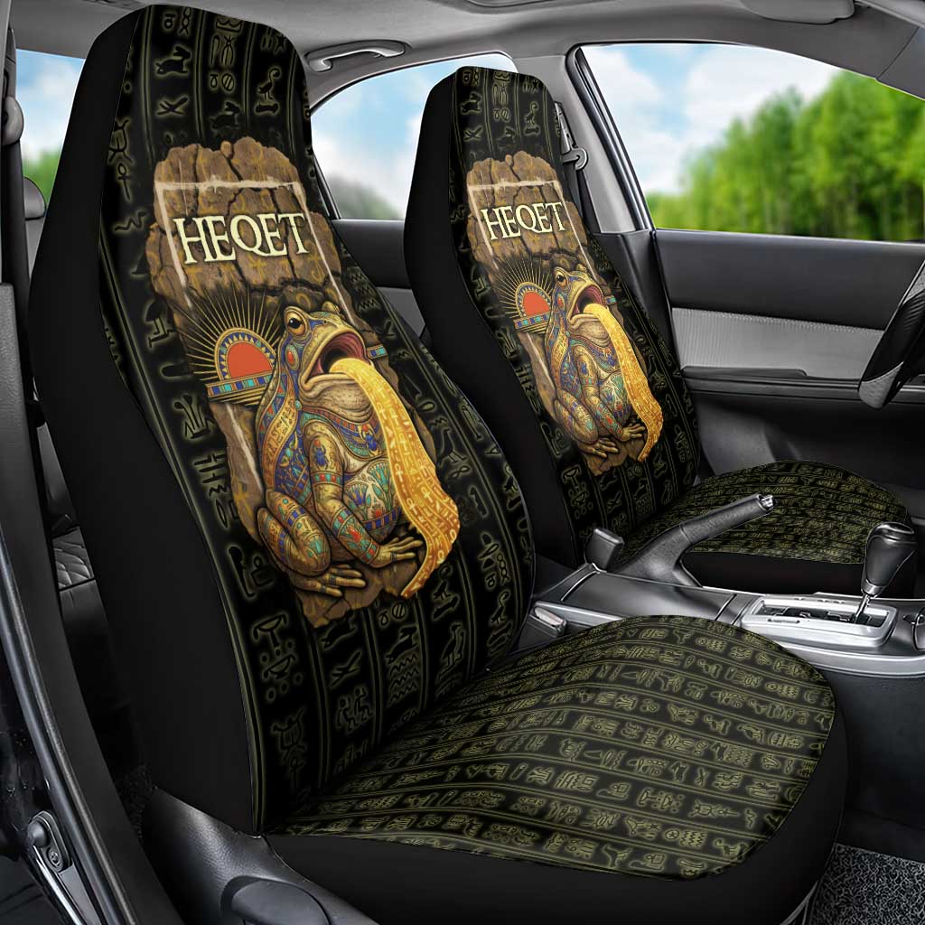 Heqet Ornate Frog Egyptian Car Seat Cover with Hieroglyphic Backdrop in Creation Theme