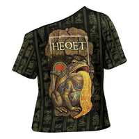 Heqet Ornate Frog Egyptian Cross Shoulder Shirt with Hieroglyphic Backdrop in Creation Theme