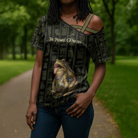 Heqet Ornate Frog Egyptian Cross Shoulder Shirt with Hieroglyphic Backdrop in Creation Theme