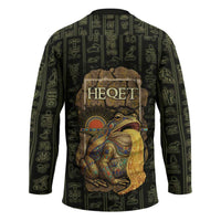 Heqet Ornate Frog Egyptian Hockey Jersey with Hieroglyphic Backdrop in Creation Theme