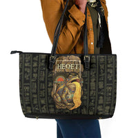 Heqet Ornate Frog Egyptian Leather Tote Bag with Hieroglyphic Backdrop in Creation Theme