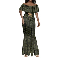 Heqet Ornate Frog Egyptian Mermaid Dress with Hieroglyphic Backdrop in Creation Theme