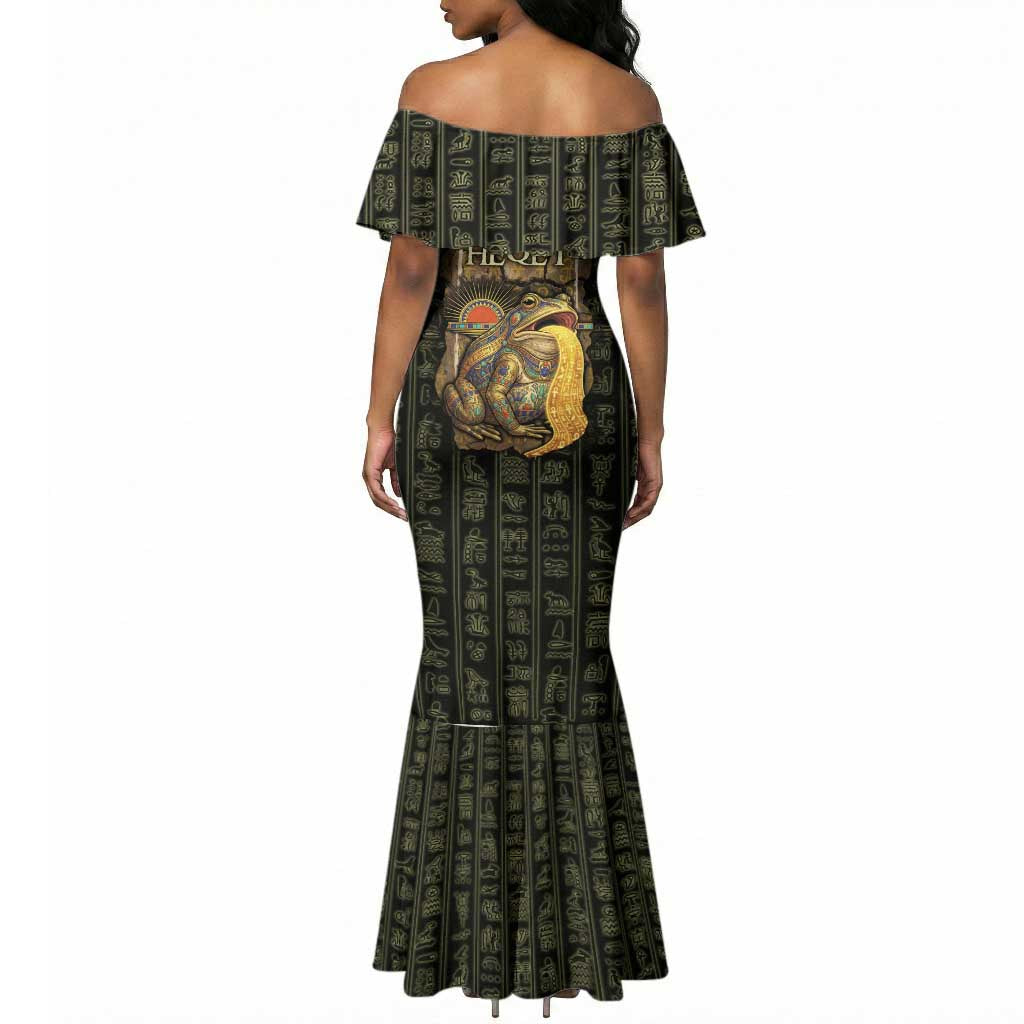 Heqet Ornate Frog Egyptian Mermaid Dress with Hieroglyphic Backdrop in Creation Theme