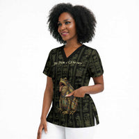 Heqet Ornate Frog Egyptian Scrub Top with Hieroglyphic Backdrop in Creation Theme