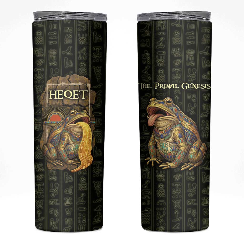 Heqet Ornate Frog Egyptian Skinny Tumbler with Hieroglyphic Backdrop in Creation Theme