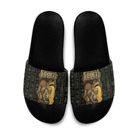 Heqet Ornate Frog Egyptian Slide Sandals with Hieroglyphic Backdrop in Creation Theme