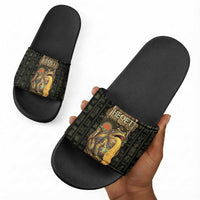 Heqet Ornate Frog Egyptian Slide Sandals with Hieroglyphic Backdrop in Creation Theme
