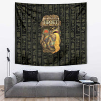 Heqet Ornate Frog Egyptian Tapestry with Hieroglyphic Backdrop in Creation Theme