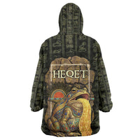 Heqet Ornate Frog Egyptian Wearable Blanket Hoodie with Hieroglyphic Backdrop in Creation Theme