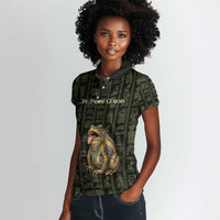 Heqet Ornate Frog Egyptian Women Polo Shirt with Hieroglyphic Backdrop in Creation Theme