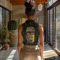 Heqet Ornate Frog Egyptian Women Sleeveless Polo Shirt with Hieroglyphic Backdrop in Creation Theme
