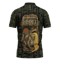 Heqet Ornate Frog Egyptian Zipper Polo Shirt with Hieroglyphic Backdrop in Creation Theme