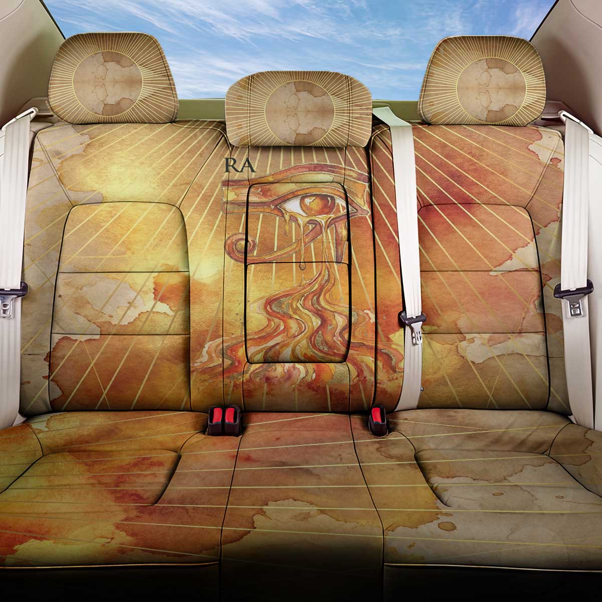 Ra Egyptian Back Car Seat Cover Sun God Eye of Ra Fiery Wings Eternal Source Golden Light