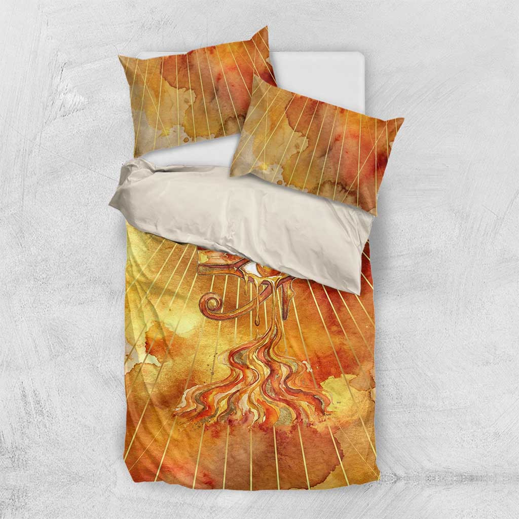 Ra Egyptian Bedding Set Sun God Eye of Ra Fiery Wings Eternal Source Golden Light