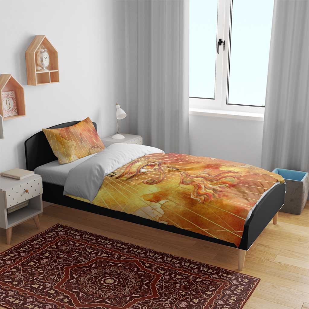 Ra Egyptian Bedding Set Sun God Eye of Ra Fiery Wings Eternal Source Golden Light