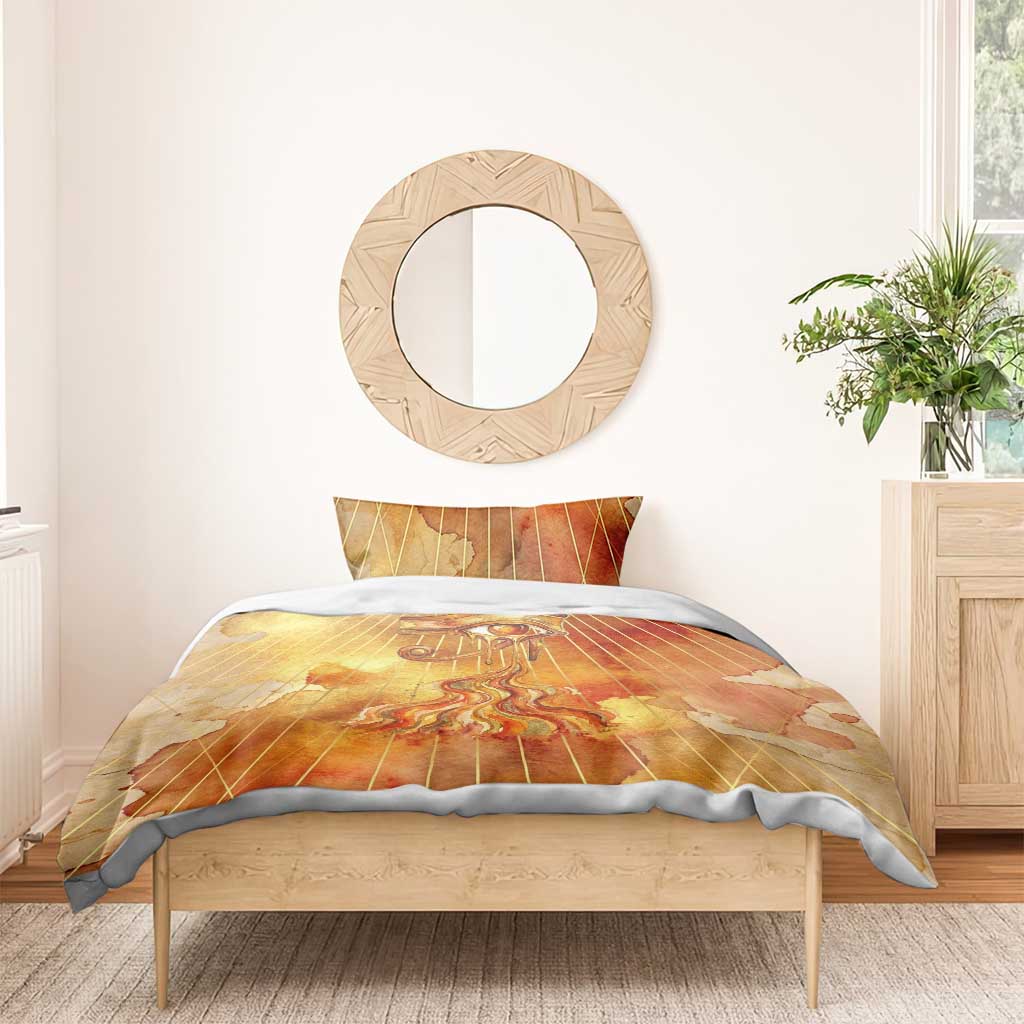 Ra Egyptian Bedding Set Sun God Eye of Ra Fiery Wings Eternal Source Golden Light