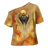 Ra Egyptian Cross Shoulder Shirt Sun God Eye of Ra Fiery Wings Eternal Source Golden Light