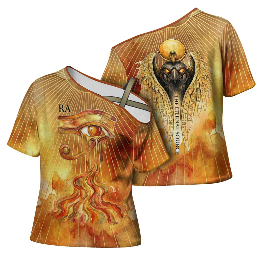 Ra Egyptian Cross Shoulder Shirt Sun God Eye of Ra Fiery Wings Eternal Source Golden Light