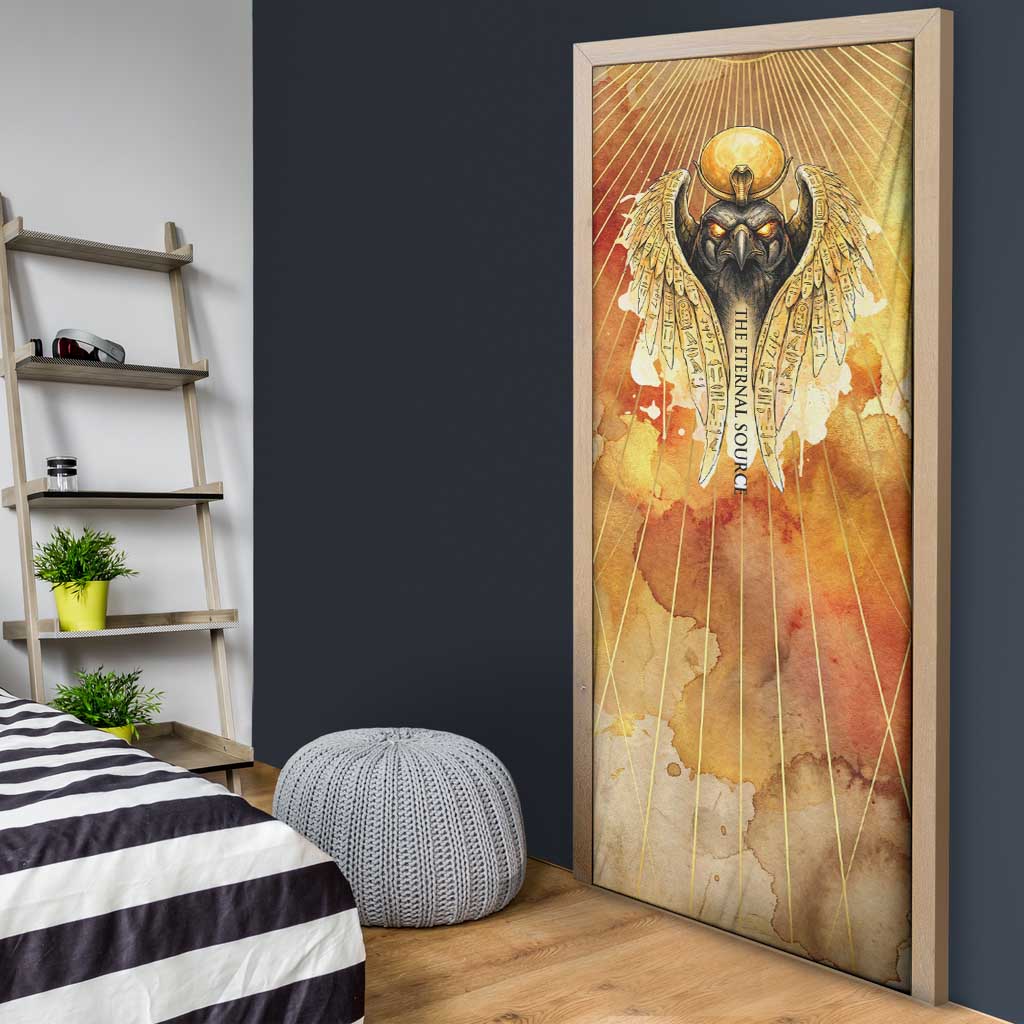 Ra Egyptian Door Cover Sun God Eye of Ra Fiery Wings Eternal Source Golden Light