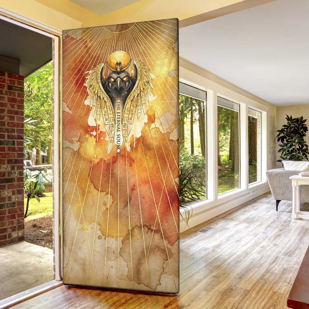 Ra Egyptian Door Cover Sun God Eye of Ra Fiery Wings Eternal Source Golden Light