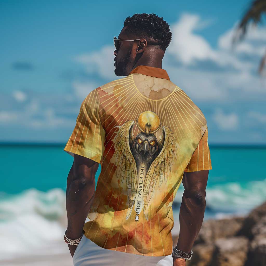 Ra Egyptian Hawaiian Shirt Sun God Eye of Ra Fiery Wings Eternal Source Golden Light