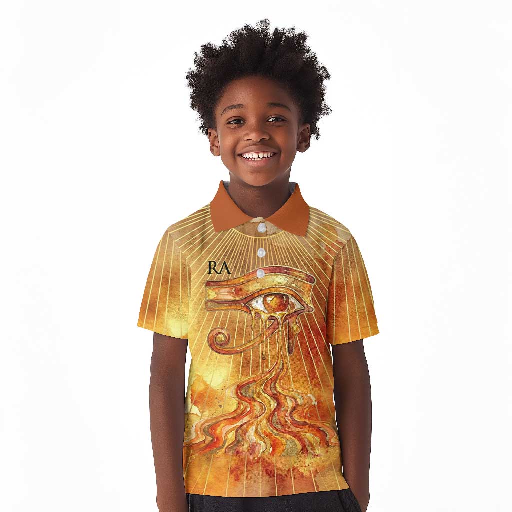 Ra Egyptian Kid Polo Shirt Sun God Eye of Ra Fiery Wings Eternal Source Golden Light